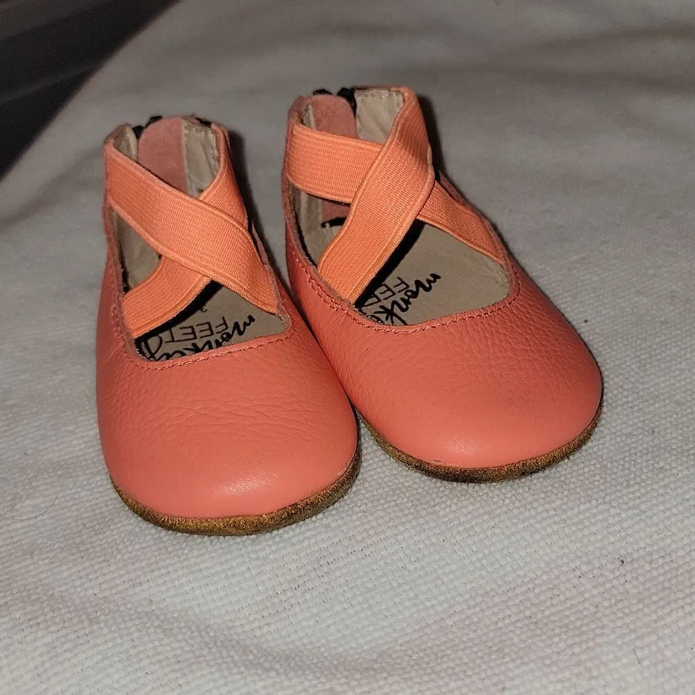 MONKEY FEET Baby Girl Soft Bottom Leather Mary Jane Zipper Moccasins 3-6 months